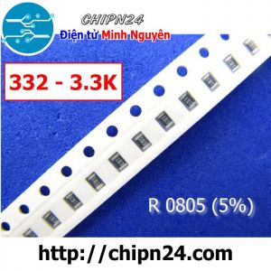 [50 con] (G16) Điện Trở dán SMD 0805 3K3 5% (Ký hiệu 0805 332)