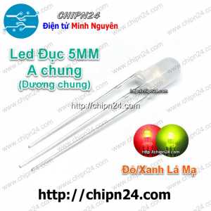 [25 con] Led 2 màu 3 chân 5MM Đục Dương chung (Đỏ/Xanh Lá Mạ)