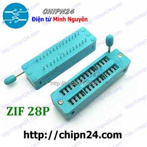 Đế ZIF 28P Hẹp (Màu Xanh, có cần gạt) (DIP-28 ZIF) (Đế cắm IC 28 chân)