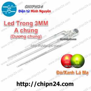 [25 con] (TK11, H3) Led 2 màu 3 chân 3MM Trong Dương chung (Đỏ/Xanh Lá Mạ)