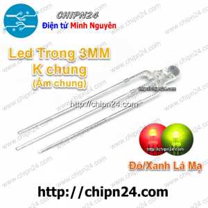 [25 con] (TK12, H4) Led 2 màu 3 chân 3MM Trong Âm chung (Đỏ/Xanh Lá Mạ)
