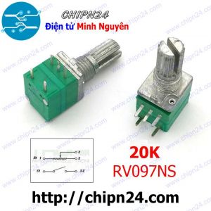 (F161) Biến trở xanh 5 chân 20K RV097NS (Biến trở đơn có Công tắc B20K 203)