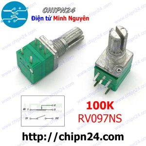 (F161) Biến trở xanh 5 chân 100K RV097NS (Biến trở đơn có Công tắc B100K 104)