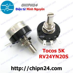 Biến trở Tocos RV24 5K (RV24YN20S) (Chưa kèm nắp chụp, B502 502, Biến trở công nghiệp)