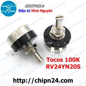 Biến trở Tocos RV24 100K (RV24YN20S) (Chưa kèm nắp chụp, B104 104, Biến trở công nghiệp)