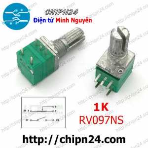 (F161) Biến trở xanh 5 chân 1K RV097NS (Biến trở đơn có Công tắc B1K 102)