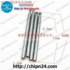 (F344.1) Anten 5273, Anten điều khiển từ xa 5 đoạn, 80-291mm (khi chưa kéo dài 8cm, kéo dài tối đa 29cm)