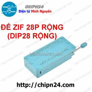 Đế ZIF 28P Rộng (DIP-28 Rộng) (Màu Xanh, có cần gạt) (Đế cắm IC 28 chân)
