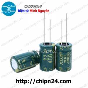 Tụ hóa 22uF 450V Xanh Lá (13x21mm) (Tần số cao)