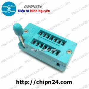 (F140) Đế ZIF 14P (DIP-14) (Màu Xanh, có cần gạt) (Đế cắm IC 14 chân)