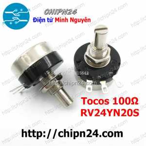Biến trở Tocos RV24 100R (RV24YN20S) (Chưa kèm nắp chụp, B101 101, Biến trở công nghiệp)