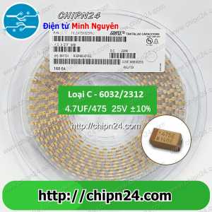 (K319) Tụ Tantalum Dán SMD 6032 4.7uf 25V (475E) (Loại C) (6.0x3.2mm) (6.0x3.2MM)