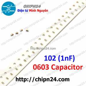 [25 con] (G29) Tụ dán SMD 0603 102 50V 5% (1nF 50V) (1.6x0.8mm)