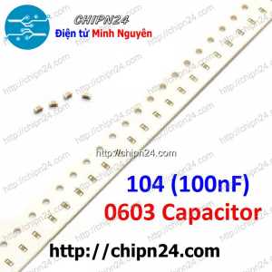 [25 con] (G29) Tụ dán SMD 0603 104 50V 5% (100nF 0.1uF 50V) (1.6x0.8mm)