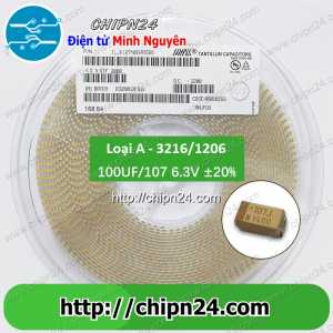(K303) Tụ Tantalum Dán SMD 3216 100uF 6.3V (107J) (Loại A) (3.2x1.6mm) (3.2x1.6MM)