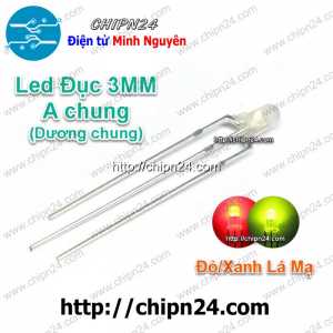 [25 con] (TK13, H1) Led 2 màu 3 chân 3MM Đục Dương chung (Đỏ/Xanh Lá Mạ)