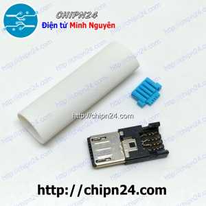 (K152) Đầu+Vỏ nhựa Micro USB V2 Trắng (Đầu Jack USB hàn dây)