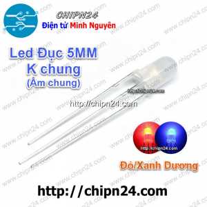 [25 con] (TK10) Led 2 màu 3 chân 5MM Đục Âm chung (Đỏ/Xanh Dương)