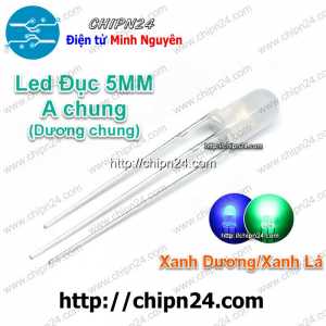[25 con] Led 2 màu 3 chân 5MM Đục Dương chung (Xanh Dương/Xanh Lá)