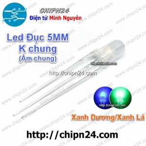 [25 con] Led 2 màu 3 chân 5MM Đục Âm chung (Xanh Dương/Xanh Lá)