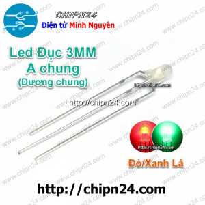 [25 con] (TK13, H1) Led 2 màu 3 chân 3MM Đục Dương chung (Đỏ/Xanh Lá)