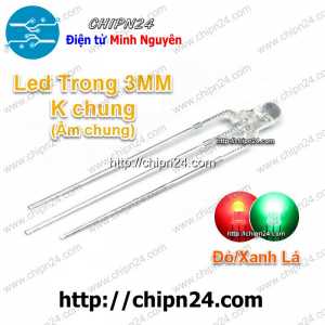 [25 con] Led 2 màu 3 chân 3MM Trong Âm chung (Đỏ/Xanh Lá)