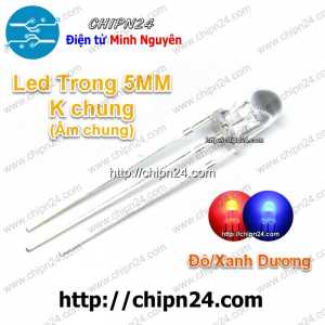 [25 con] (TK8) Led 2 màu 3 chân 5MM Trong Âm chung (Đỏ/Xanh Dương)