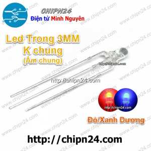[25 con] (TK12, H4) Led 2 màu 3 chân 3MM Trong Âm chung (Đỏ/Xanh Dương)