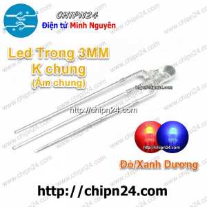 [25 con] (TK12) Led 2 màu 3 chân 3MM Trong Âm chung (Đỏ/Xanh Dương)