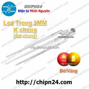 [25 con] (TK12) Led 2 màu 3 chân 3MM Trong Âm chung (Đỏ/Vàng)