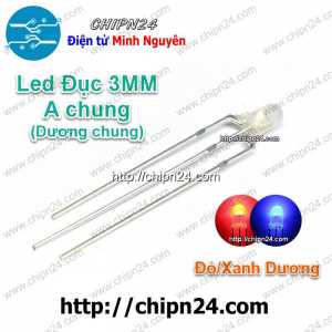 [25 con] (TK13, H1) Led 2 màu 3 chân 3MM Đục Dương chung (Đỏ/Xanh Dương)