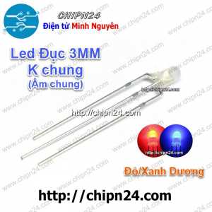 [25 con] (TK14) Led 2 màu 3 chân 3MM Đục Âm chung (Đỏ/Xanh Dương)