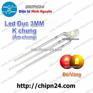 [25 con] Led 2 màu 3 chân 3MM Đục Âm chung (Đỏ/Vàng)