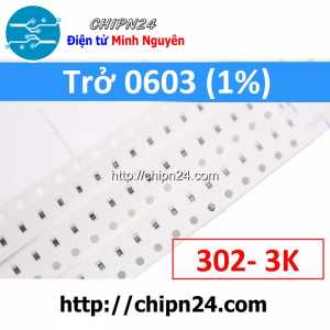 [50 con] () Điện Trở dán SMD 0603 3K 1% (Ký hiệu 0603 302)