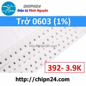 [50 con] () Điện Trở dán SMD 0603 3K9 1% (Ký hiệu 0603 392)