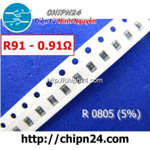 [50 con] (G13) Điện Trở dán SMD 0805 0.91R 5% (Ký hiệu 0805 R91)