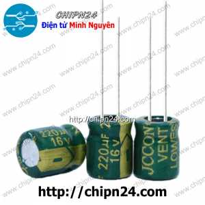 [10 con] (F271) Tụ hóa 220uF 16V Xanh Lá (6x12mm) (Tần số cao)