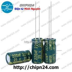[10 con] (F271) Tụ hóa 220uF 25V Xanh Lá (6x12mm) (Tần số cao)