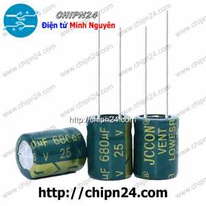 [10 con] (F274) Tụ hóa 680uF 25V Xanh Lá (10x13mm) (Tần số cao)