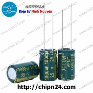 Tụ hóa 1,000uF 25V Xanh Lá (10x17mm) (1000uF 25V) (Tần số cao)