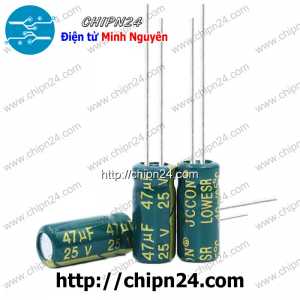 [25 con] (F268) Tụ hóa 47uF 25V Xanh Lá (5x11mm) (Tần số cao)