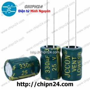 [10 con] (F272) Tụ hóa 330uF 25V Xanh Lá (8x12mm) (Tần số cao)