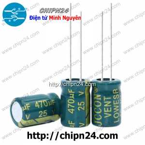 [10 con] (F273) Tụ hóa 470uF 25V Xanh Lá (8x12mm) (Tần số cao)