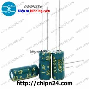 [25 con] (F263) Tụ hóa 1uF 50V Xanh Lá (5x11mm) (Tần số cao)
