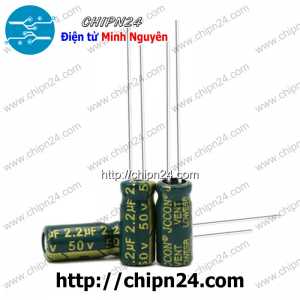 [25 con] (F263) Tụ hóa 2.2uF 50V Xanh Lá (5x11mm) (Tần số cao)