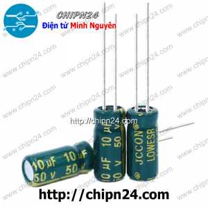 [25 con] (F266) Tụ hóa 10uF 50V Xanh Lá (5x11mm) (Tần số cao)