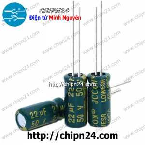 [25 con] (F267) Tụ hóa 22uF 50V Xanh Lá (5x11mm) (Tần số cao)