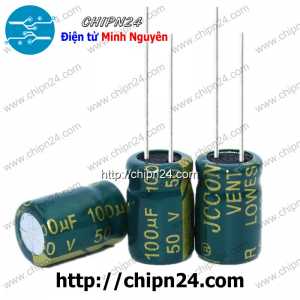 [10 con] (F270) Tụ hóa 100uF 50V Xanh Lá (8x12mm) (Tần số cao)