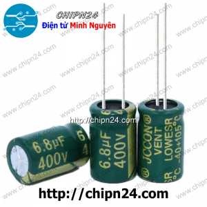 [10 con] (F265) Tụ hóa 6.8uF 400V Xanh Lá (10x13mm) (Tần số cao)