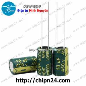 [10 con] (F266) Tụ hóa 10uF 450V Xanh Lá (10x17mm) (Tần số cao)